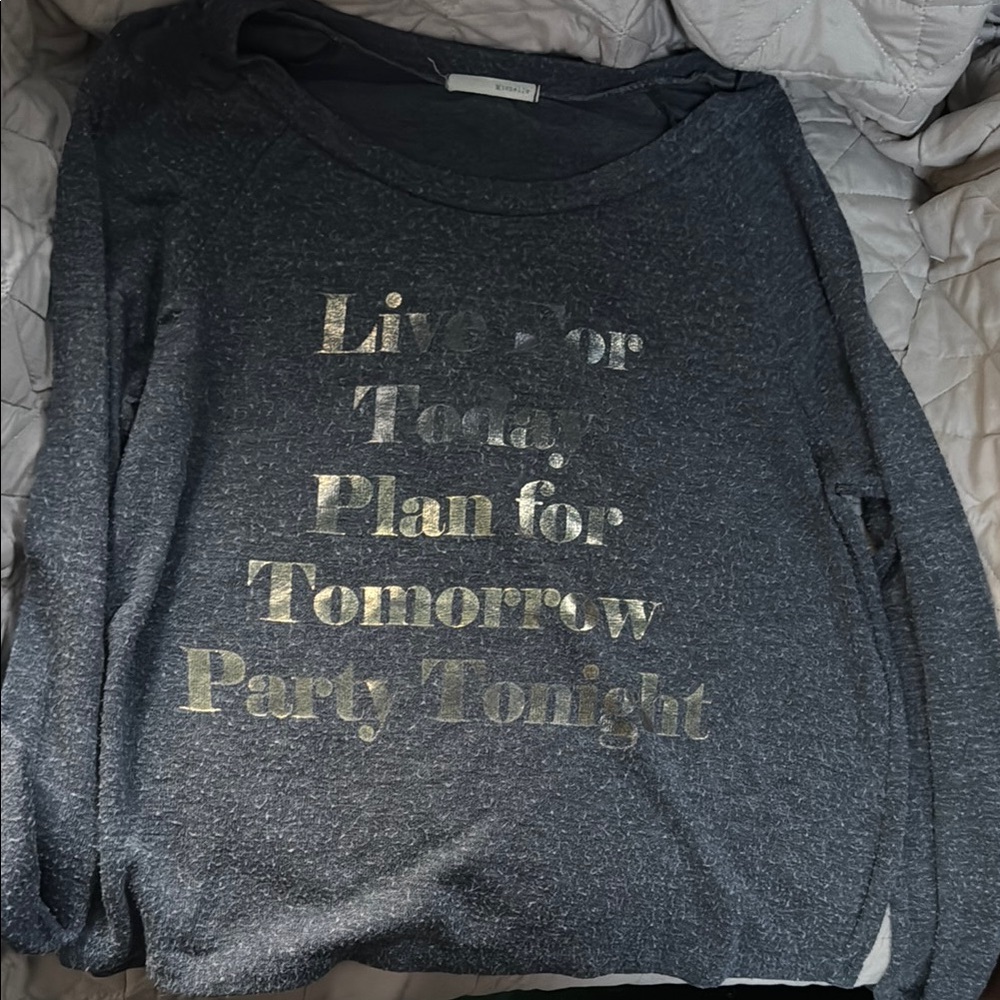 Gray Sweater with Gold Text